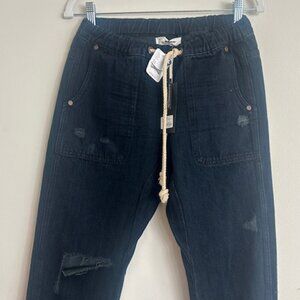 One Teaspoon X Free People Drawstring Fox Black Shabbies Boyfriend Jeans NWT
